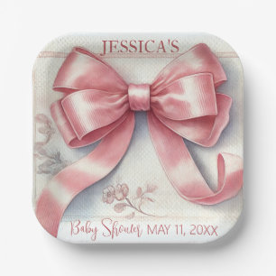 Elegant Coquette Pink Bow Baby Shower Girl Paper Plate