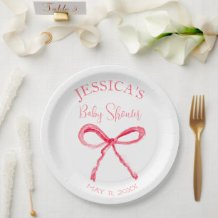 Elegant Coquette Pink Bow Baby Shower Girl Paper Plate