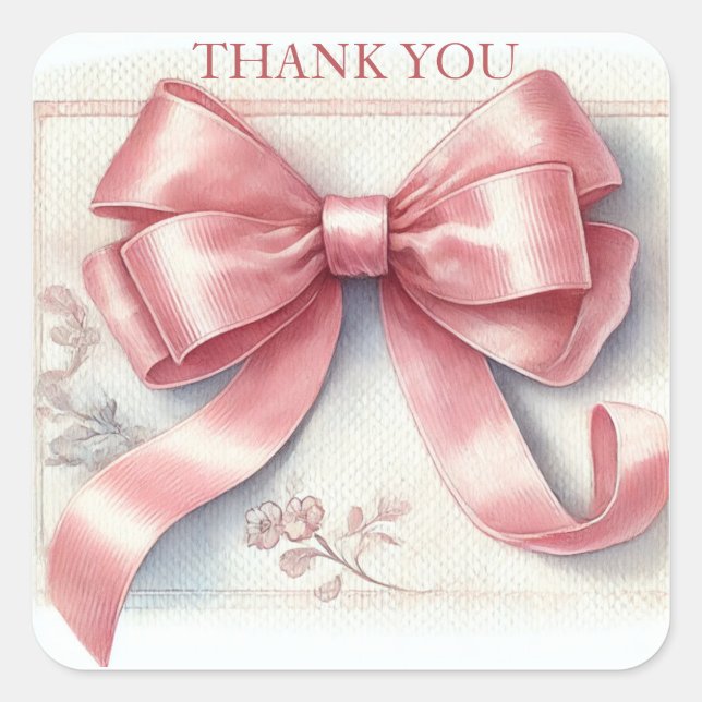 Elegant Coquette Pink Bow Baby Shower Girl Square Sticker (Front)