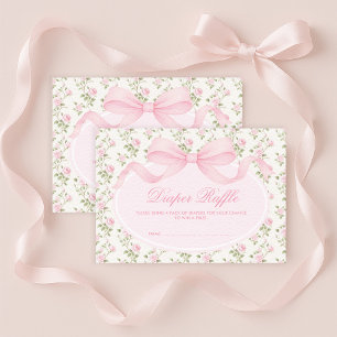 Elegant Coquette Pink Bow Diaper Raffle Enclosure Card