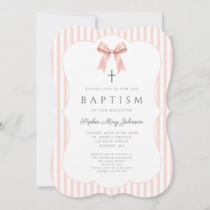 Elegant Coquette Pink Bow Girl Baptism Invitation