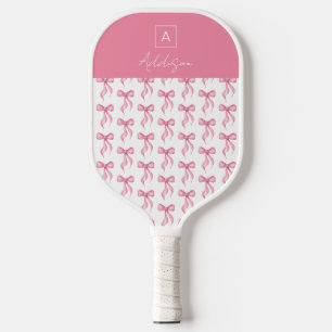Elegant Coquette Pink Bow Monogram Pickleball Paddle