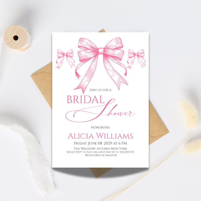 Elegant Coquette Pink Bow Retro Bridal Shower Invitation (Creator Uploaded)