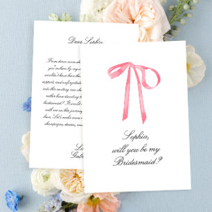 Elegant Coquette Pink Ribbon Bow Bridesmaid Card
