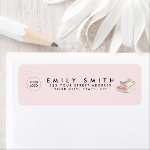 Elegant Coquette Preppy Pink Teacup with Bow Return Address Label