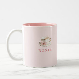 Elegant Coquette Preppy Pink Teacup with Bow Two-Tone Coffee Mug