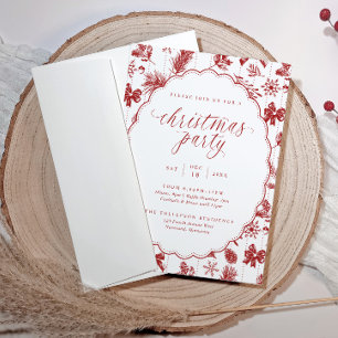 Elegant Coquette Red Bows Vintage Christmas Party Invitation