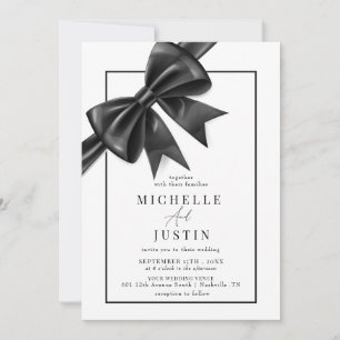 Elegant Coquette Ribbon Bow Black White Wedding Invitation