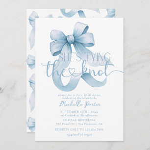 Elegant Coquette Ribbon Bow Blue Bridal Shower Invitation