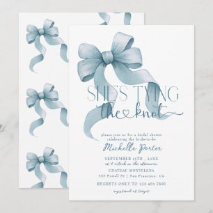 Elegant Coquette Ribbon Bow Blue Bridal Shower Invitation