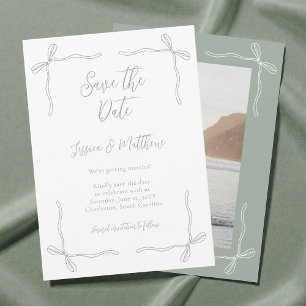 Elegant Coquette Sage Green Bow Photo Wedding Save The Date