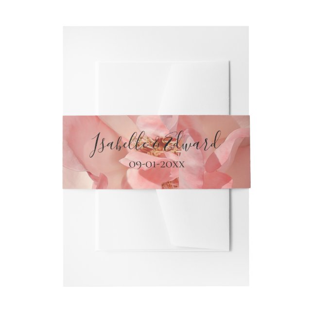 Elegant Cora Pink Rose Floral Wedding Mailing Invitation Belly Band (Front Example)