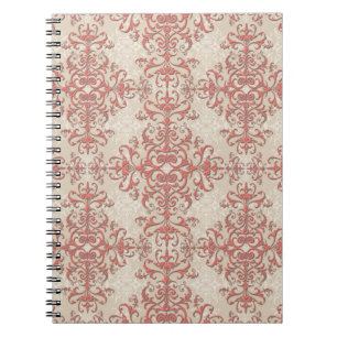 Elegant Coral and Antique White Damask Pattern Notebook