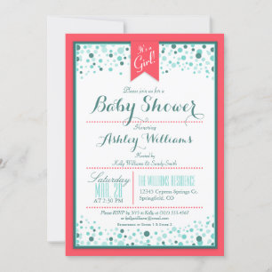 Elegant Coral and Aqua Confetti Baby Shower Invitation