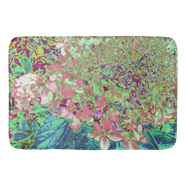 Elegant Coral and Chartreuse Limelight Hydrangea Bath Mat (Front)