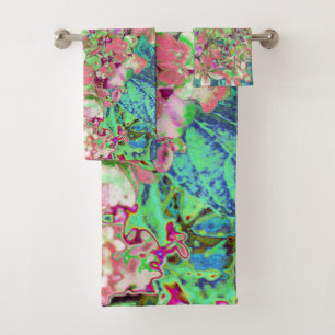 Elegant Coral and Chartreuse Limelight Hydrangea Bath Towel Set
