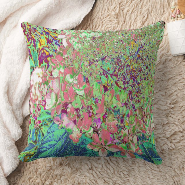 Elegant Coral and Chartreuse Limelight Hydrangea Cushion (Blanket)