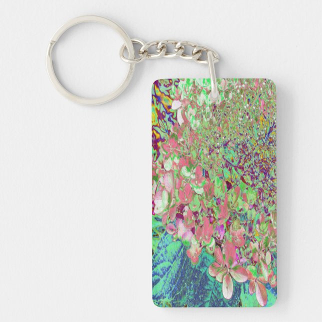 Elegant Coral and Chartreuse Limelight Hydrangea Key Ring (Front)