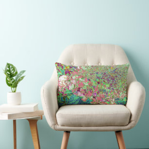Elegant Coral and Chartreuse Limelight Hydrangea Lumbar Cushion
