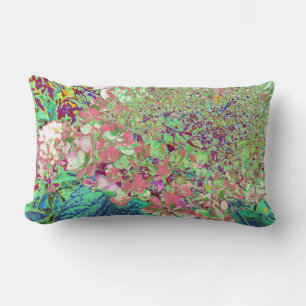Elegant Coral and Chartreuse Limelight Hydrangea Lumbar Cushion