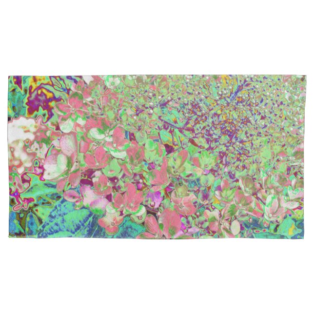 Elegant Coral and Chartreuse Limelight Hydrangea Pillowcase (Front-Left)