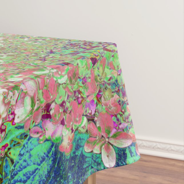 Elegant Coral and Chartreuse Limelight Hydrangea Tablecloth (In Situ)