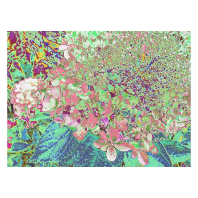 Elegant Coral and Chartreuse Limelight Hydrangea Tablecloth (Front (Horizontal))