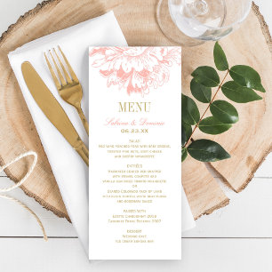 Elegant Coral and Gold Floral Peony Wedding Menu