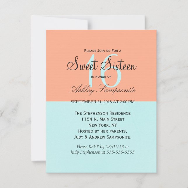 Elegant Coral and Mint Green Two Tone Colour Split Invitation (Front)