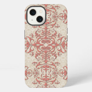 Elegant Coral and Off White Floral Damask Pattern iPhone Case