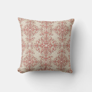 Elegant Coral and Off White Victorian Style Damask Cushion