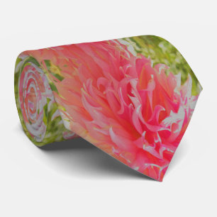Elegant Coral and Pink Decorative Dahlia Tie