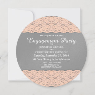 Elegant Coral and Soft Grey Lace Design Invitation