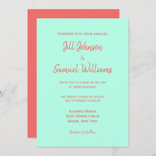 Elegant Coral and Turquoise Invitation