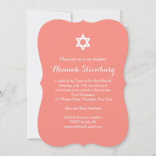 Elegant Coral Bat Mitzvah Invitation