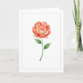 Elegant Coral Bloom Blank Floral Folded Greeting Card