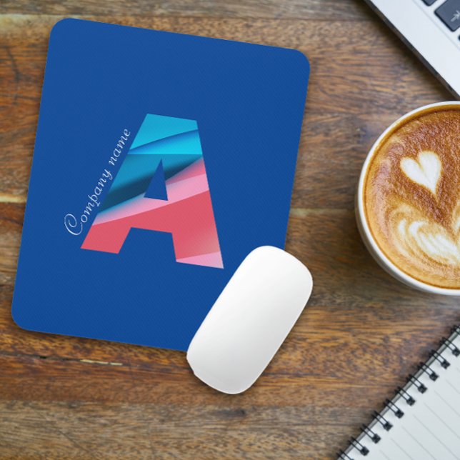 Elegant coral blue monogram with letter A blue Mouse Pad (Creator Uploaded)