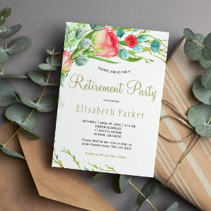 Elegant coral blush garden roses retirement party invitation