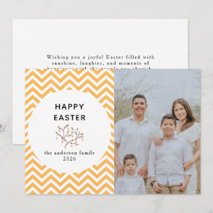 Elegant Coral & Cream Pattern Happy Easter Photo Holiday Card