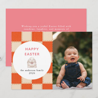 Elegant Coral & Cream Pattern  Happy Easter Photo Holiday Card