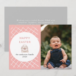 Elegant Coral & Cream Pattern Happy Easter Photo Holiday Card