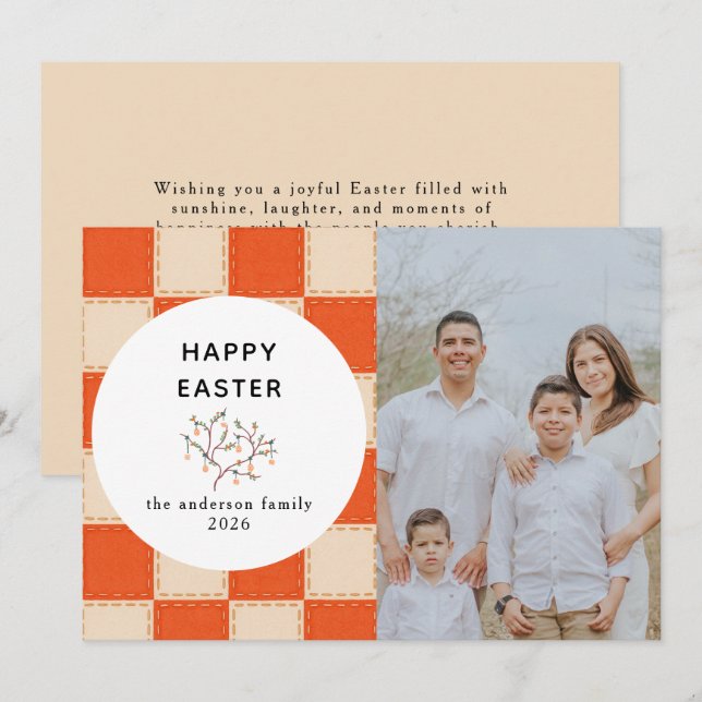 Elegant Coral & Cream Pattern  Happy Easter Photo Holiday Card (Front/Back)