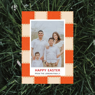 Elegant Coral & Cream Pattern Happy Easter Photo Holiday Card