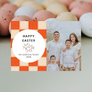 Elegant Coral & Cream Pattern  Happy Easter Photo Holiday Card