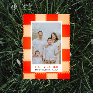 Elegant Coral & Cream Pattern Happy Easter Photo Holiday Card