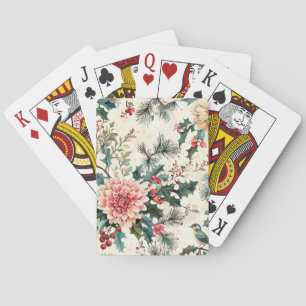 Elegant Coral Dahlia Holly Christmas Cream Playing Cards