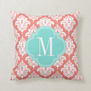 Elegant Coral Damask Personalised Cushion