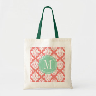 Elegant Coral Damask Personalised Tote Bag