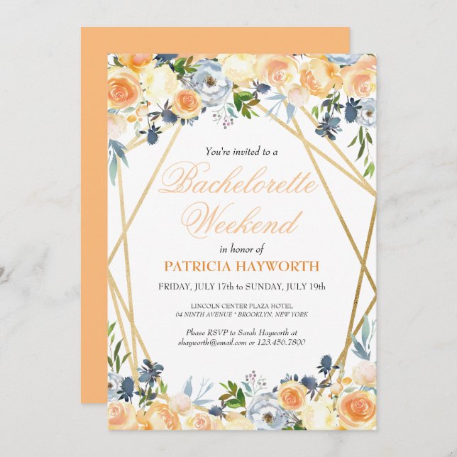 Elegant Coral Floral Bachelorette Weekend Invitation (Front/Back)
