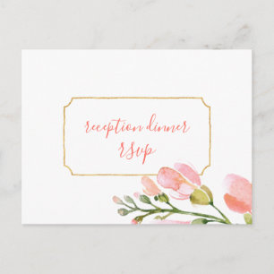 Elegant Coral Floral Gold Reception RSVP Postcard